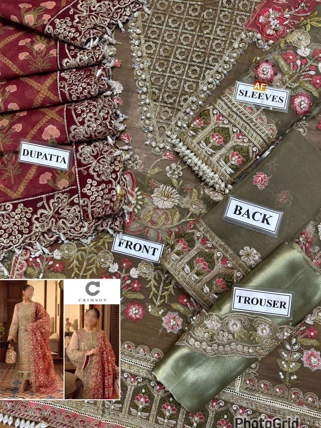 CRIMSON – Luxury Organza Embroidered 3-Piece Suit