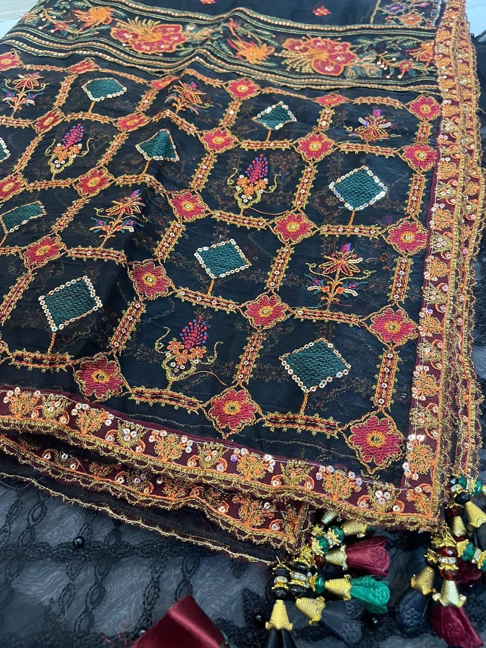 BAROQUE – Organza Embroidered 3-Piece Suit ( BLACK)