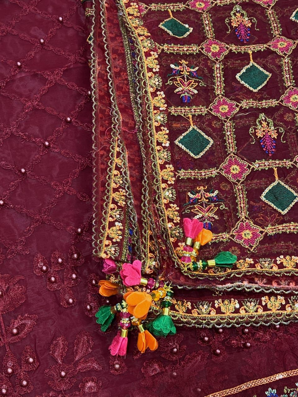 BAROQUE – Organza Embroidered 3-Piece Suit ( RED)