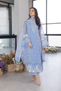 Azure Organza Suit with Thread & Sequins Embroidery