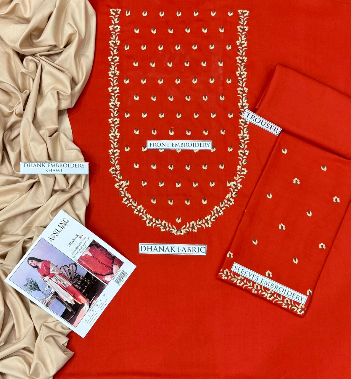 Dhanak 3 Piece Embroidered Suit (Article 32)