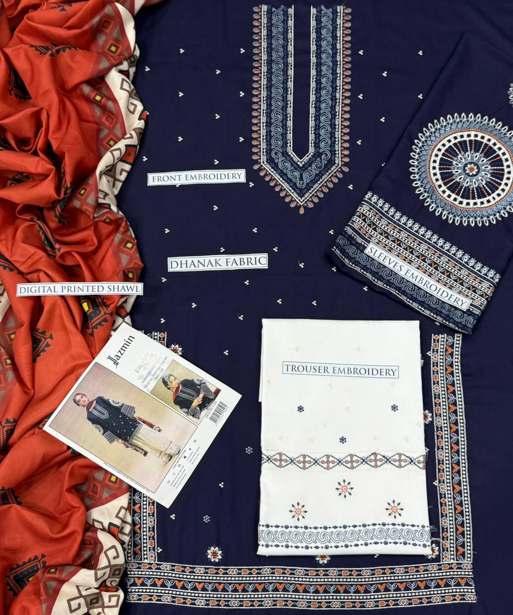 Dhanak 3 Piece Embroidered Suit (Article 12)