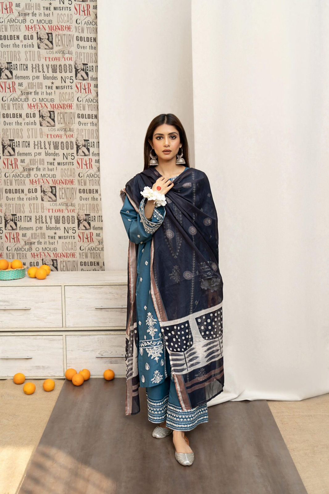 Dhanak 3 Piece Embroidered Suit (Article 22)