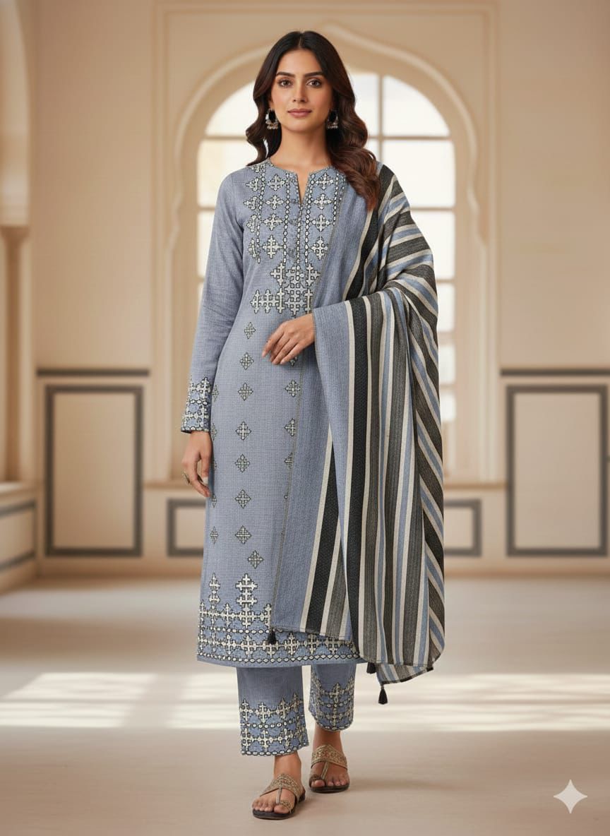 Khaddar Embroidered 3-Piece Unstitched Suit (Article 3)
