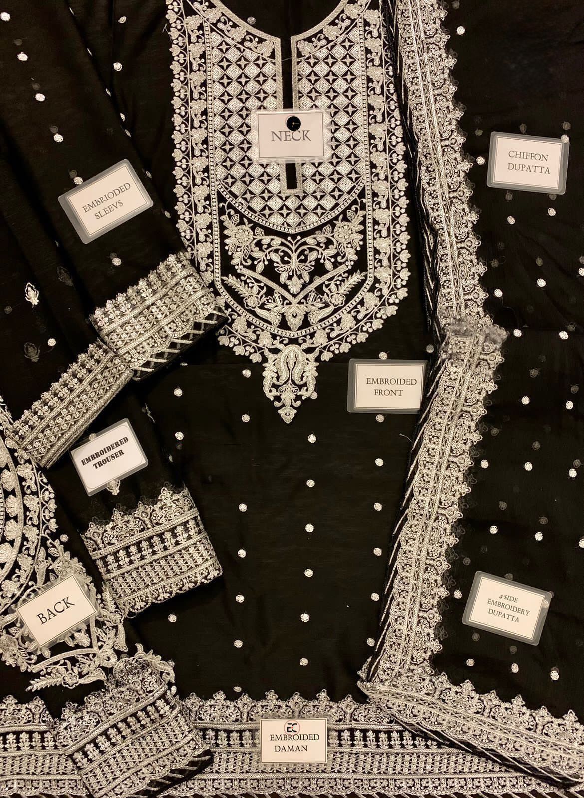 Asim Jofa-Luxury Embroidered Chiffon 3-Piece Suit