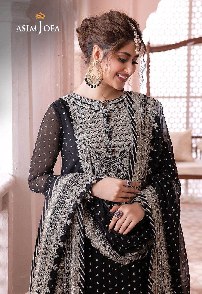 Asim Jofa-Luxury Embroidered Chiffon 3-Piece Suit